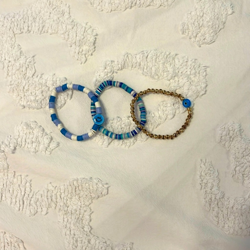 homemade clay bead bracelet set (blue)
